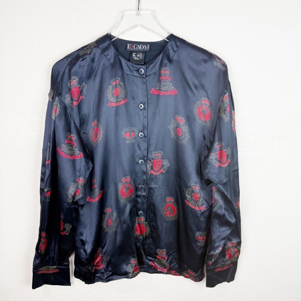 Vintage Escada Silk Blouse Black Top Size 38 USA Size 8